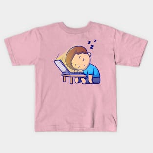 Cute Boy Sleeping On Laptop Cartoon Kids T-Shirt